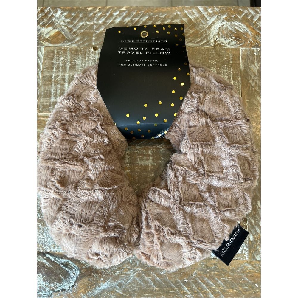 Luxe Essentials Memory Foam Travel Neck‎ Pillow - Faux Fur Softness!